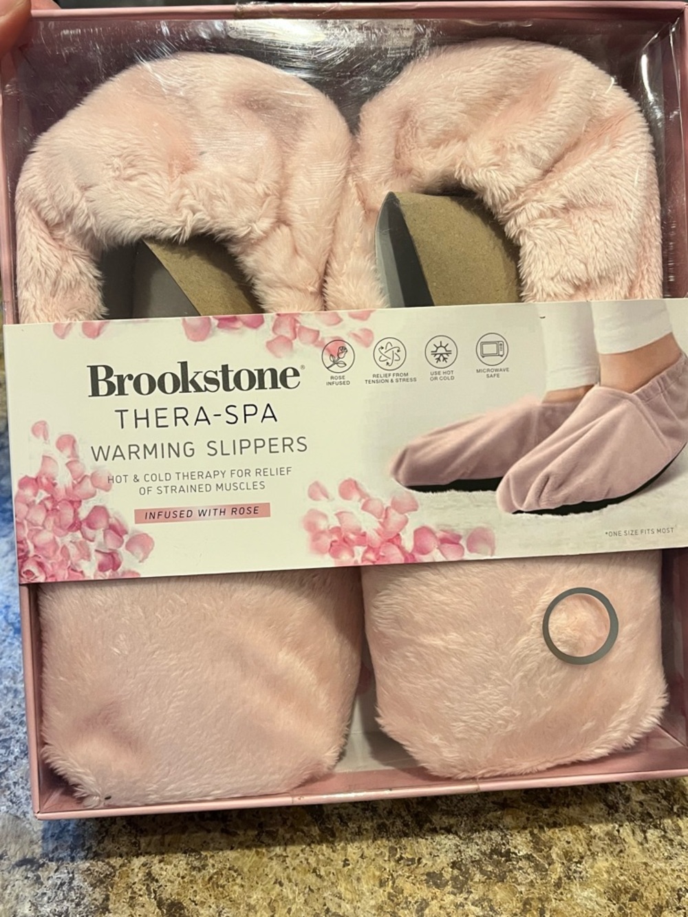 Brookstone Pink Thera-Spa Warming Slippers NIB